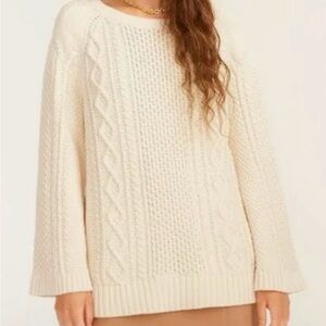 J Crew Natural Cable Knit Tie Back with Wide Sleeves Women Size Small